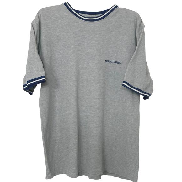 Abercrombie & Fitch Y2K Vintage Gray & Blue Cotton Ringer T Shirt Medium - Picture 1 of 10